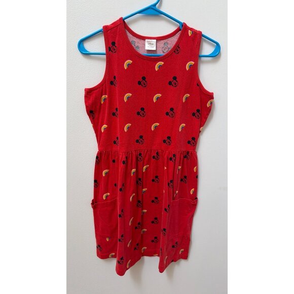 Disney Hanna Andersson Girls Red Mickey Mouse & Rainbow Dress W/ Pockets Size L - Picture 1 of 4